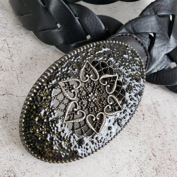 Vintage Bohemian Braided Leather Belt Enameled Metalwork Mandala Buckle main image 8